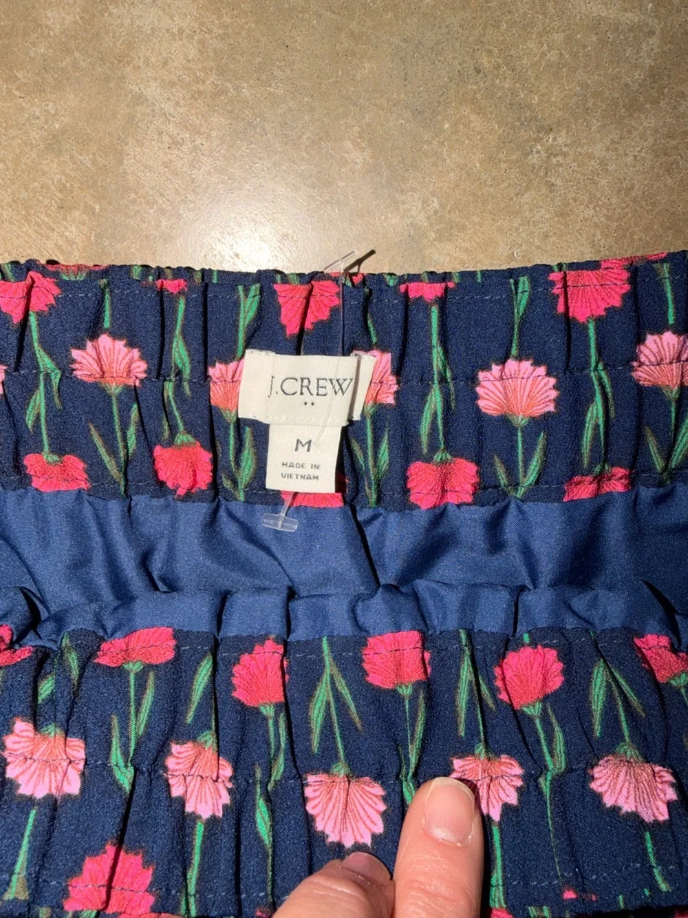 J. Crew Navy Pink Floral Pencil Skirt Elastic Waist Pockets NWOT Size M